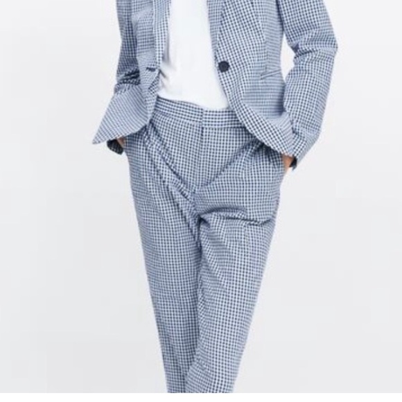 Zara blue white cropped gingham pants size 12 - Picture 1 of 7